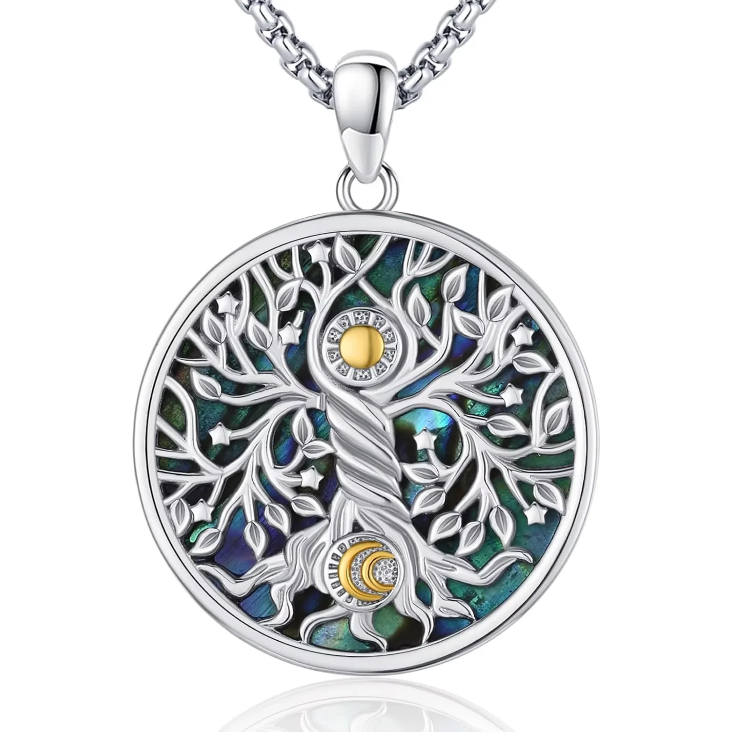 

925 Sterling Silver Tree of Life Necklace Pendant Abalone Shell Celtic Knot Family Tree Jewelry for Men Women Father's Day Gift