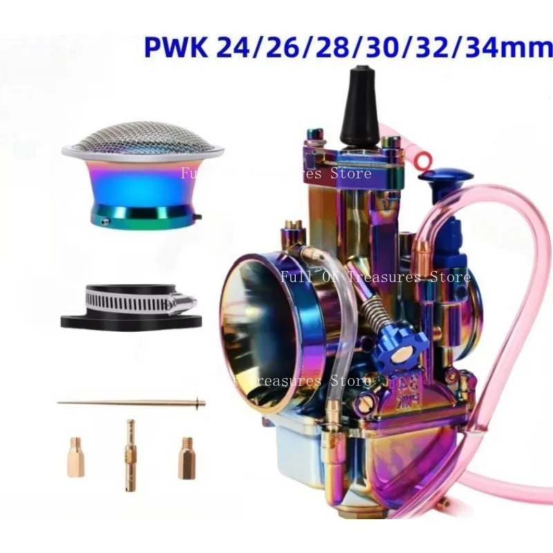 

Универсальный цветной карбюратор мотоцикла PWK34 мм, подходит для интерфейса воздушного фильтра двигателя 200-350 куб.см