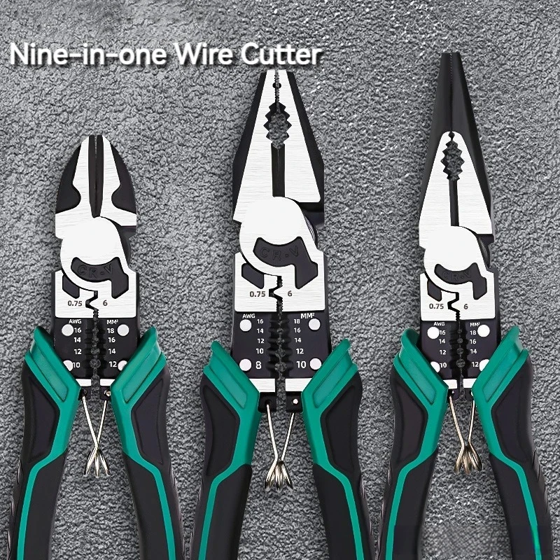 Industrial Multifunction Labor-Saving Tool 9-Inch Heavy Duty 9-in-1 Alloy Steel Wire Cutter Needle Nose Plier for Electrician