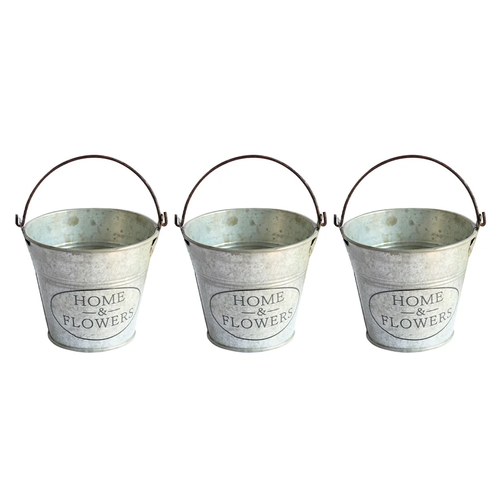 

3 Pcs Floral Vases Bucket Flower Pots Retro Tin Home Decor Plant Iron Container Mini for Flowers Gardening Planter