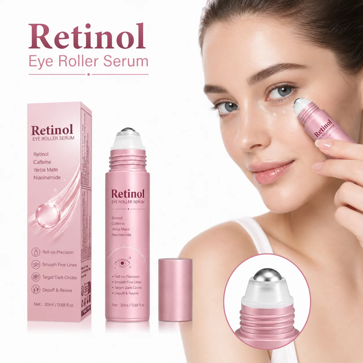Cooling Retinol Eye Roller Serum Lightweight Moisturizing Under Eye Care for Puffiness Dark Circles and Fine Lines
