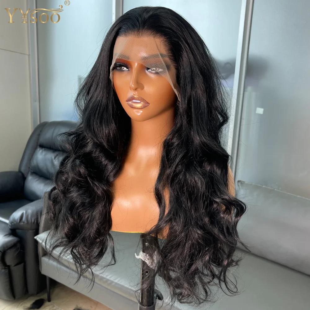 Women's 13x6 Long Black Wavy Futura Synthetic Lace Front Wig 6 inch Deep Part Glueless Half Hand Tied Wig High Temperature Wig