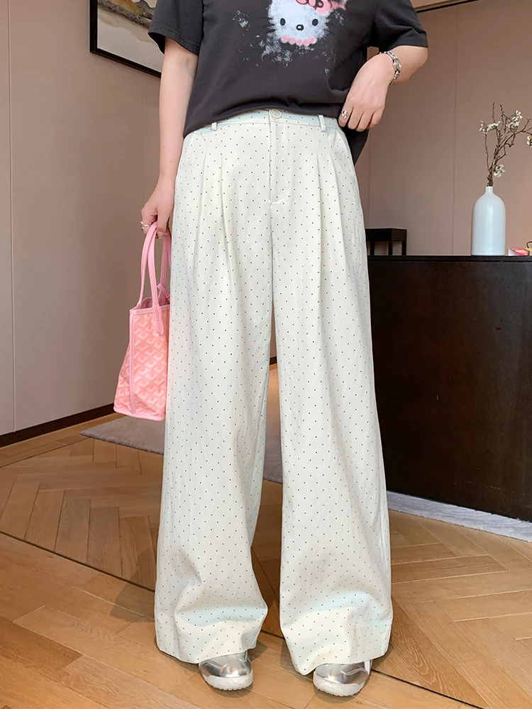 

Летние повседневные брюки NAZ 2025 с принтом в горошек, прямые, широкие, модные, для полных женщин