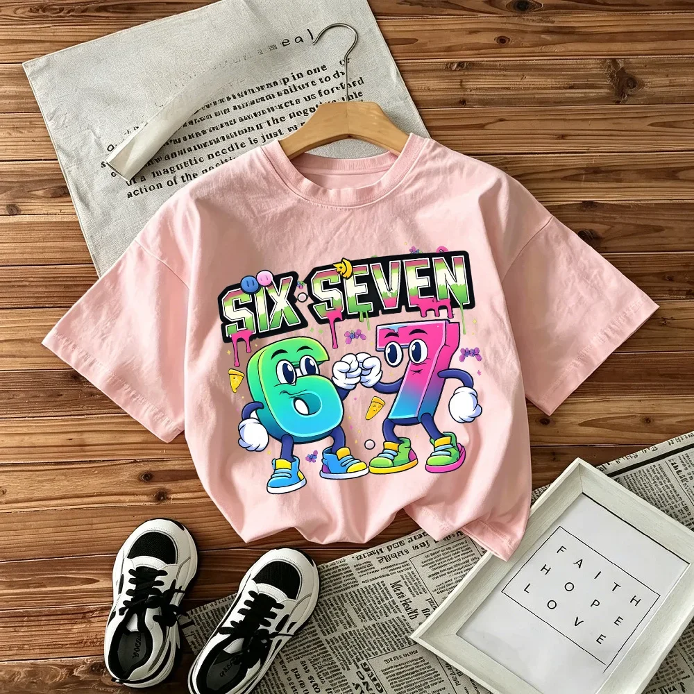 Summer Popular Children's Round Neck T-shirt Loose Comfortable Soft Skin Friendly With67Printed Letters Numbers in Short Sleeves