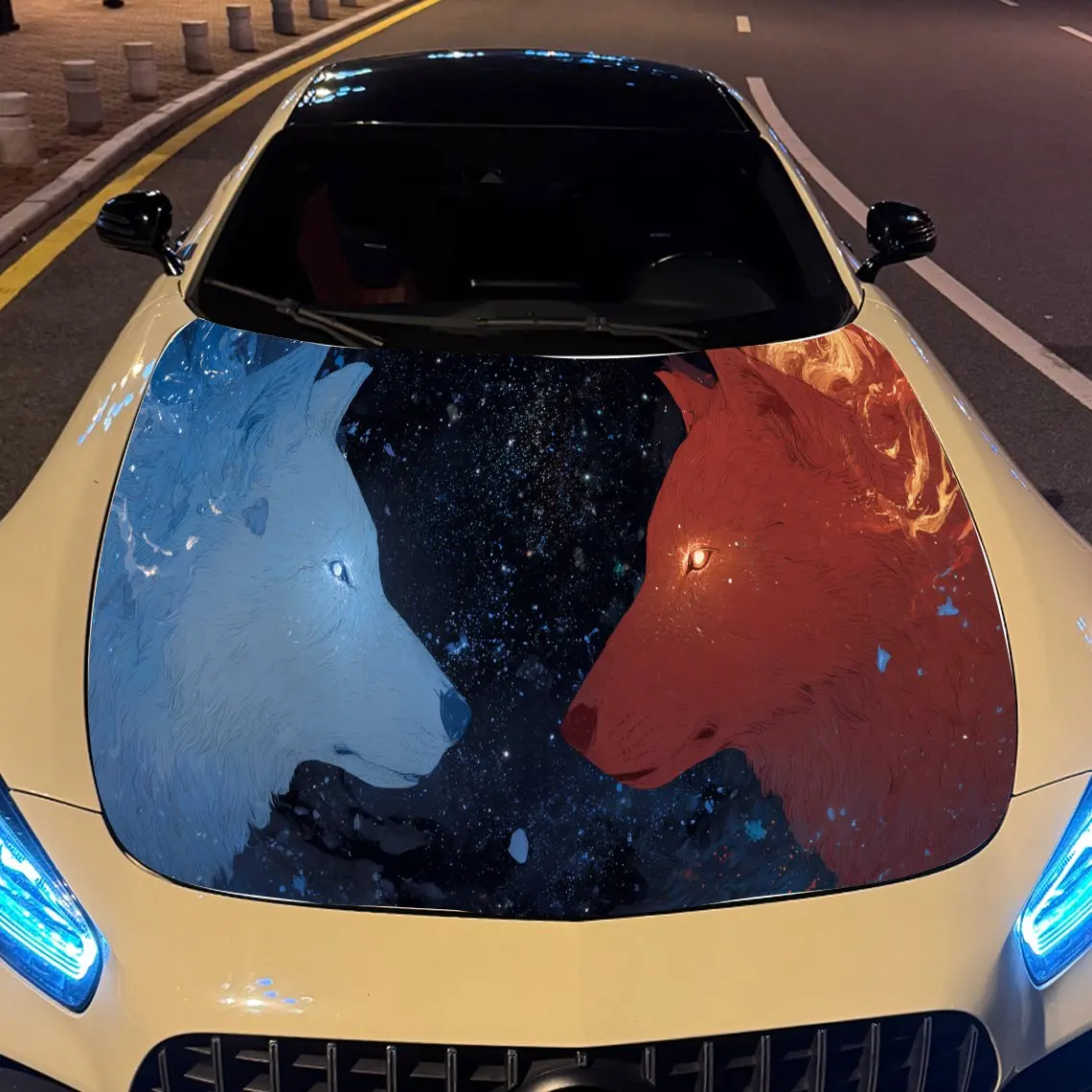 

Ice and Fire Wolf print,car hood stickers,PVC waterproof Self adhesive car hood sticker,car hood decoration protection stickers,