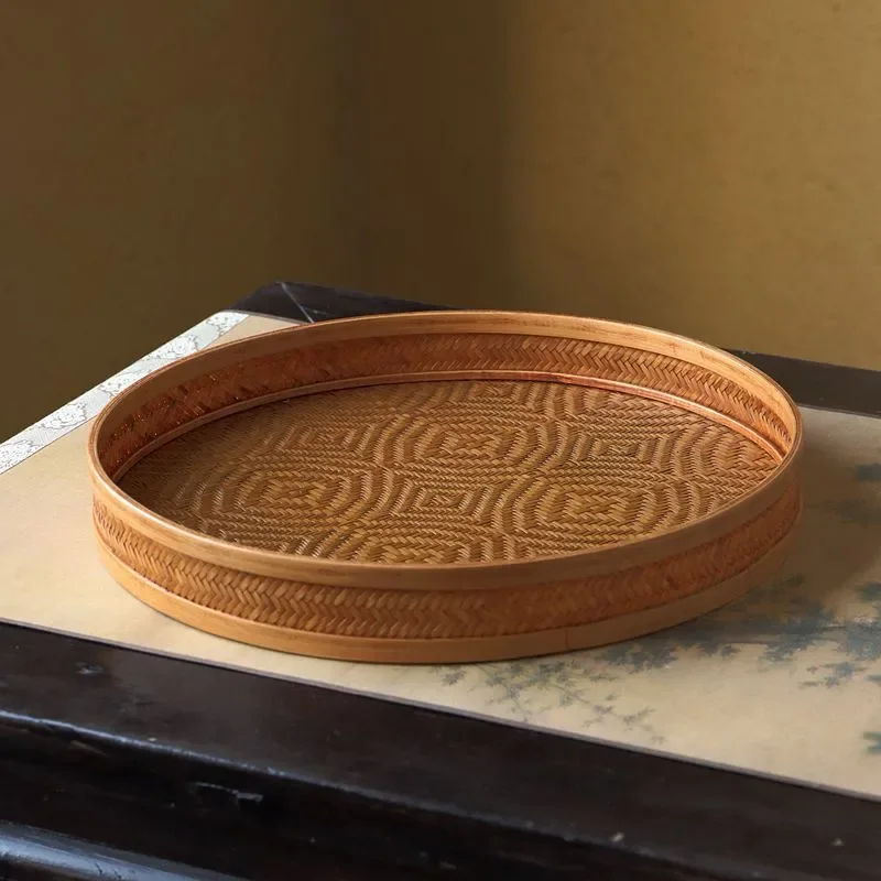 for Hand-woven Wavy Fine Bamboo Double Mat Tea Set Storage Plate  Bamboo Art Woven Handicrafts
