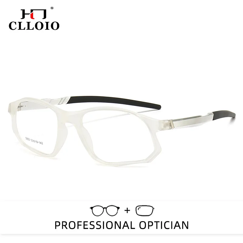 

CLLOIO Sporty Spring Hinge Blue Light Blocking Men Myopia Glasses Matte TR90 Geometric Progressive Prescription Reading Glasses