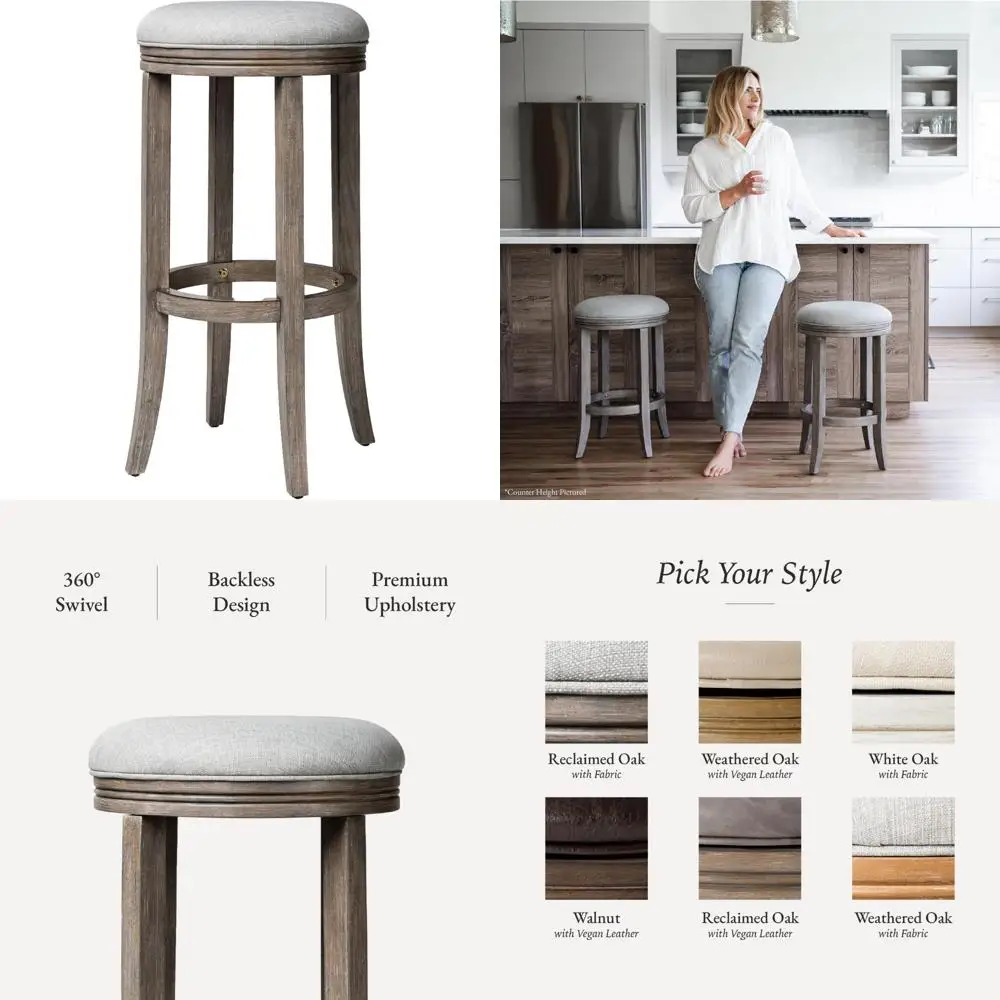 회전식 바 스툴 - 원형 쿠션과 손으로 조각한 장식이 있는 나무 시트