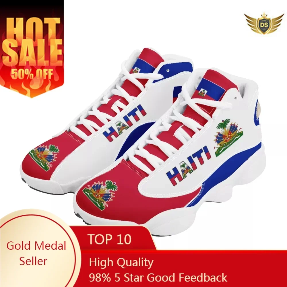 

Men's Basketball Sneakers Print On Demand Haiti National Flag Printed Casual High Top Men Outdoor Comfortable Shoes