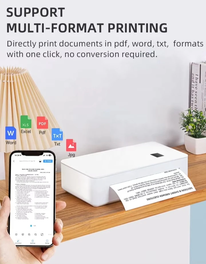 High print quality 300dpi portable rechargeable inkless A4 thermal printer, easy to use, large capacity, wide compatibility