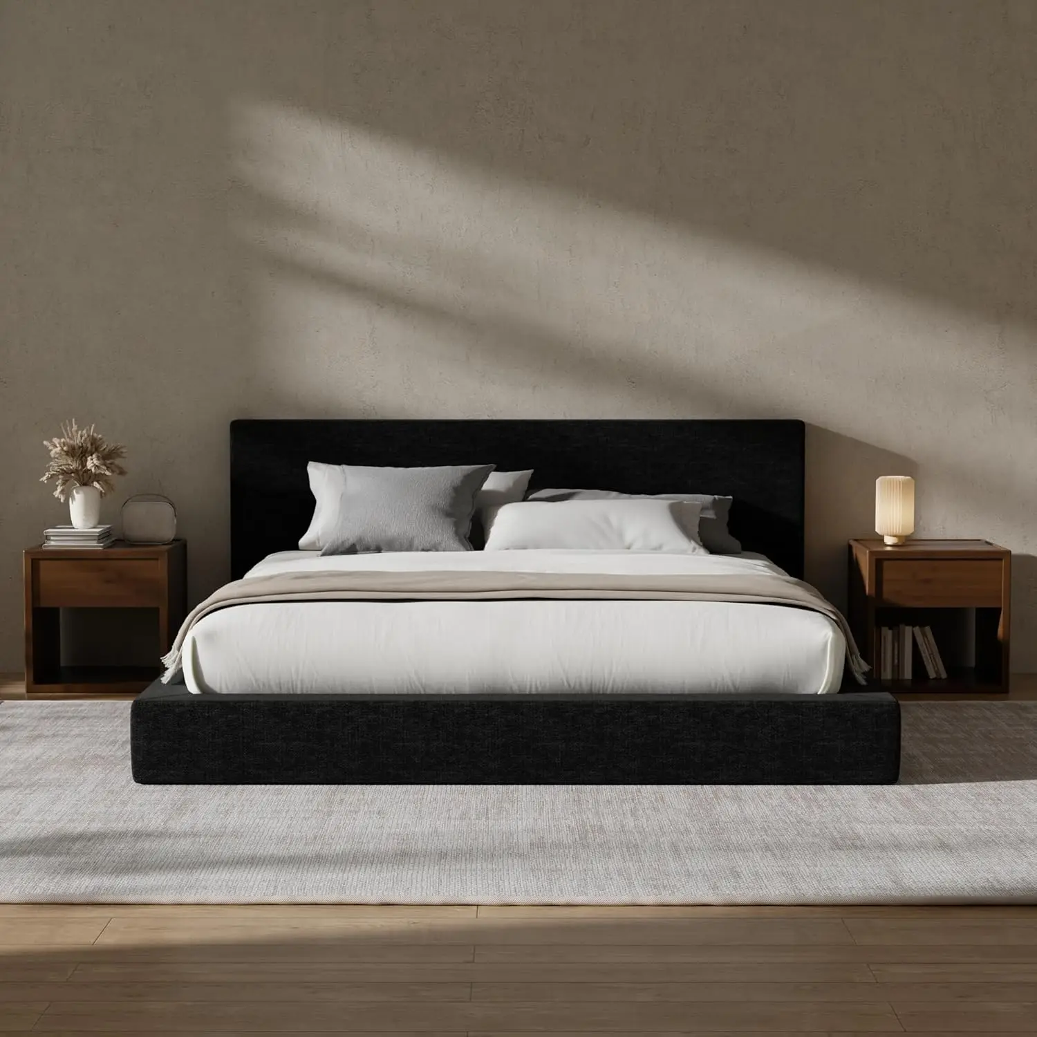 King Upholstered Bed Frame Plush Padded Headboard 360° Foam Surround Low Profile No Box Spring Easy Assembly, Customized