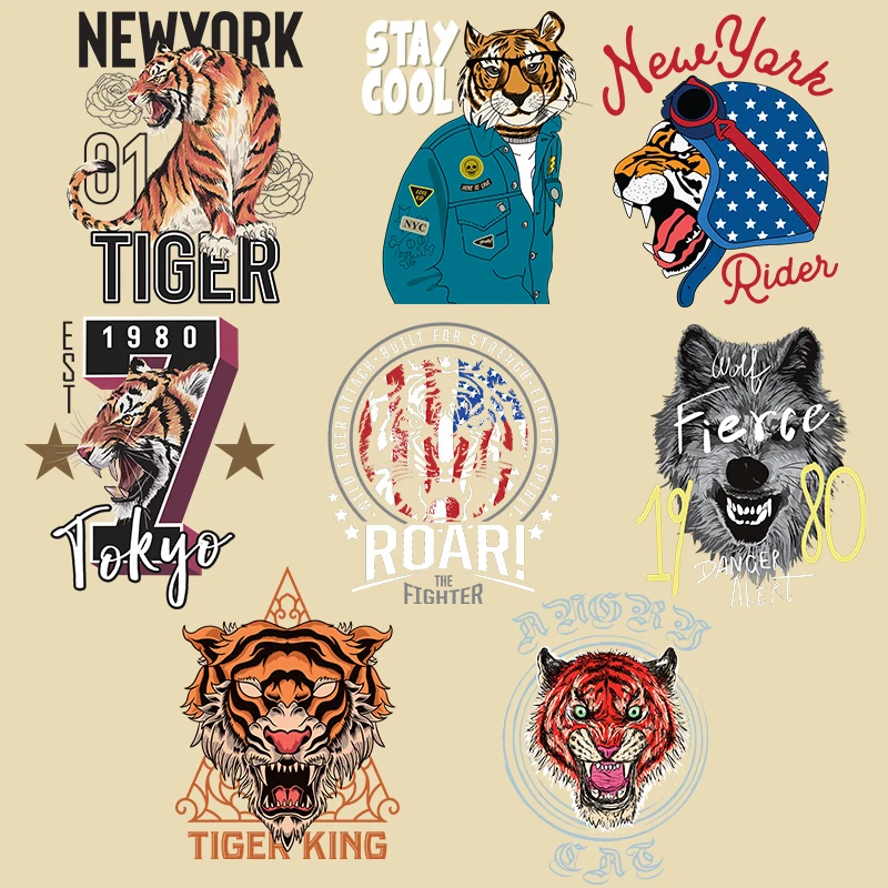 Cool Tiger Elephant Hear Transfer Stickers On Clothes Leopard Iron On Patches For Clothing DIY T-Shirt Appliques Thermal Sticker