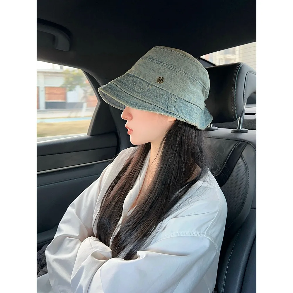 

Spring Men's and Women's Denim Japanese Washed Bucket Hat Fashionable Versatile Sunscreen Sun Hat Men's Light Board Basin Hat