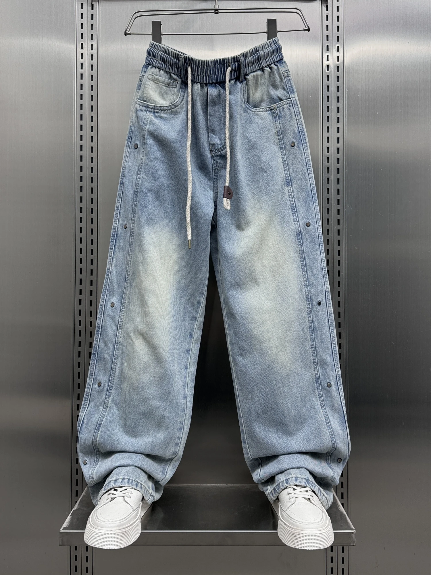 

Модные мужские джинсы большого размера синего цвета, универсальные, свободного кроя, молодежные, удлиненные, износостойкие, весна 2025