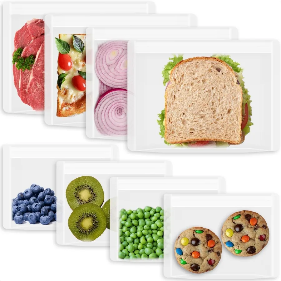

Reusable Sandwich Bags Snack Bags Set 8 Pack 100 Silicone Reusable Storage Bag Soft Shell Ziplock Silicone Food Storage Contain