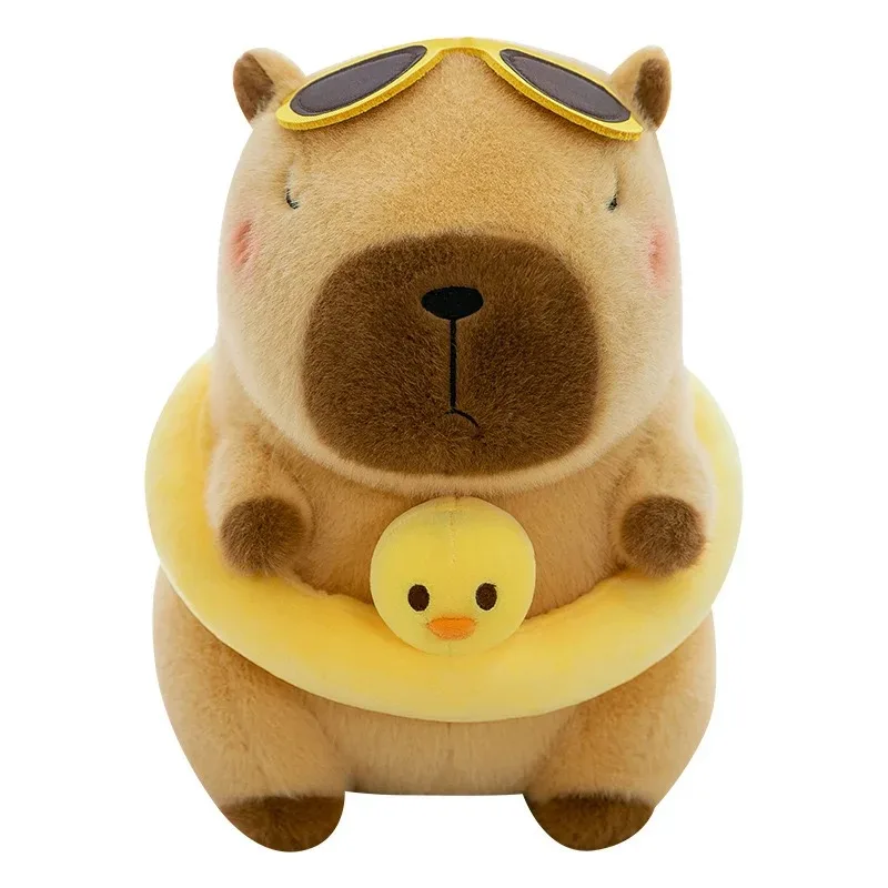 Yellow Duck Swim Ring Capybara Plush Toy Cute Simulation Beachwear Capibara Kawaii Stuffed Animal kapibala Birthday Travel Gifts