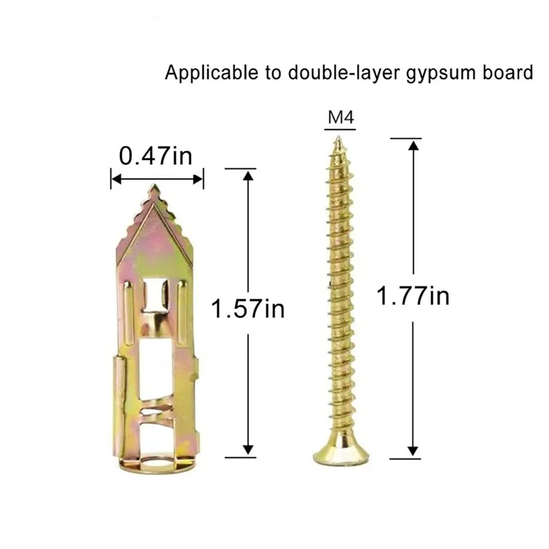 ABHU 100PCS เจาะ Drywall Anchors พร้อมสกรูอัพเกรดเหล็กชุบสังกะสี Hollow Wall Anchors (0.47X1.57 นิ้ว) และสกรู