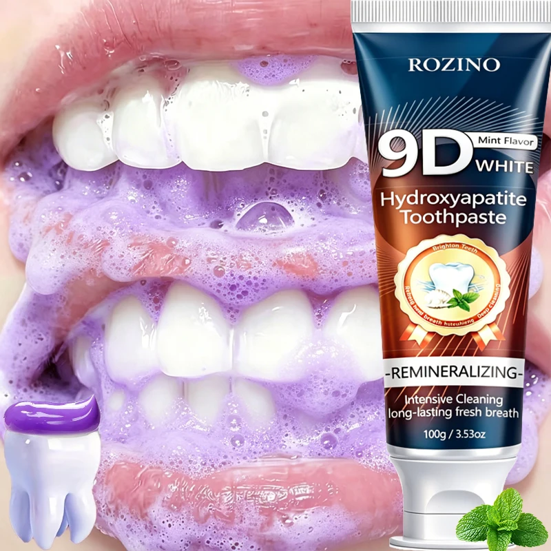 9D White Hydroxyapatite Remineralizing Toothpaste, Remineralizes Teeth for Daily Cleaning, Removes Stains, Freshens Breath with Mint, Deep Cleans and Polishes for a Brighter Smile, Natural Gentle Care, Cares for Sensitive Teeth, Professional Hygiene, Suitable for the Whole Family, Oral Health and Hygiene Gift, Ideal for Daily Oral Care for Both Men and Women, Suitable for Travel, Portable Packaging