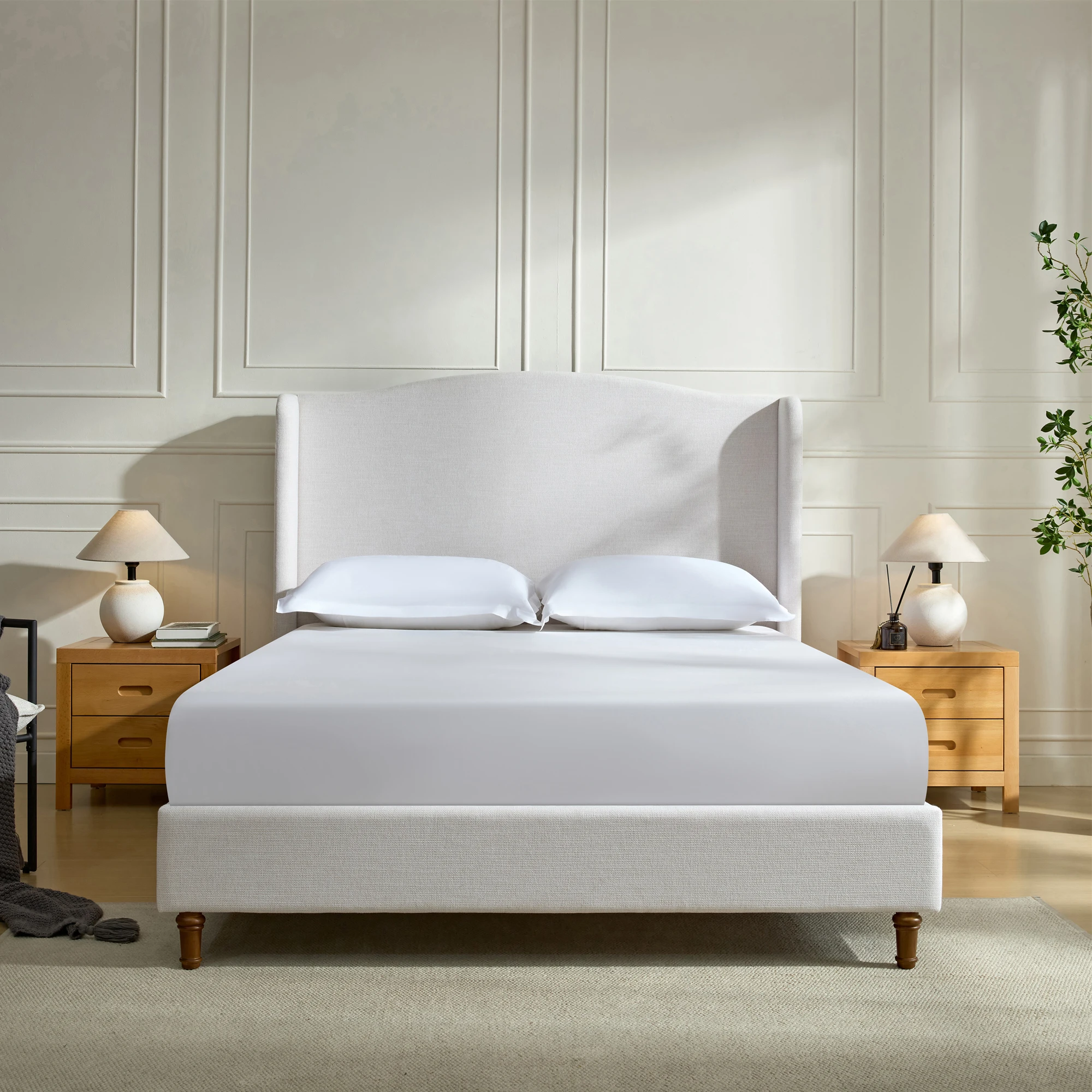 [US Stock] Queen Upholstered Wingback Bed, 54