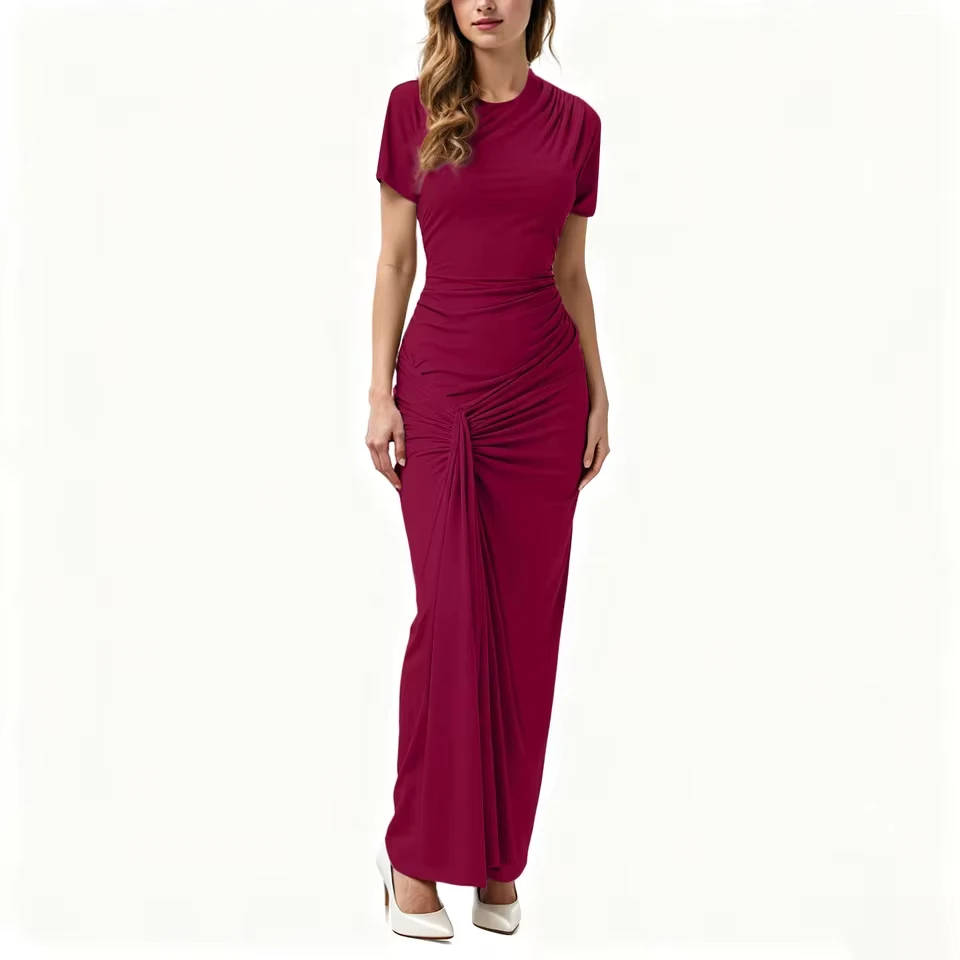 

Women Bodycon Maxi Dress Sexy Mock Neck Short Sleeve Ruched Long Dress Cocktail Formal Dresses Elegant Party Dresses For Women