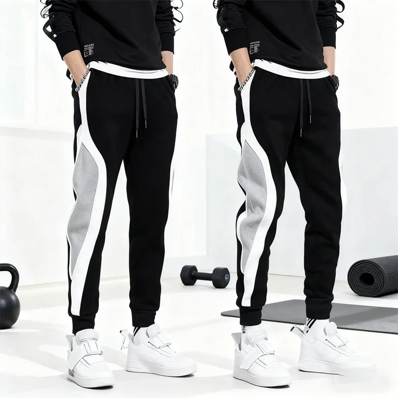 

Мужские однотонные модные повседневные брюки, повседневные спортивные брюки для бега, лоскутные флисовые спортивные штаны для бега