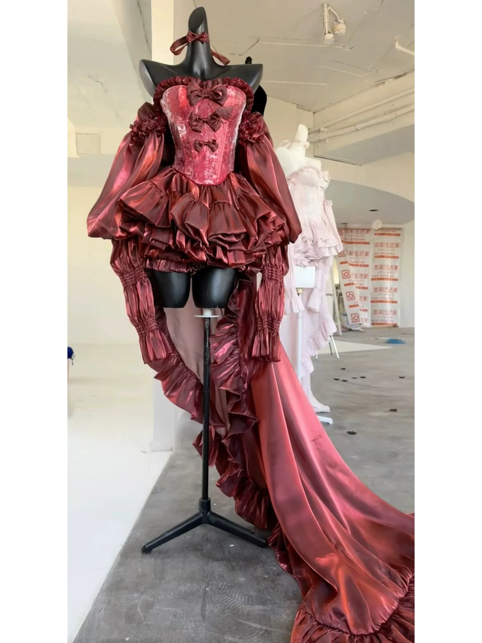 

Red Bar Mitzvah Anniversary Evening Dress 2026 Summer Women's Lolita Slim-Fit Cute Sweet Tub Top + Short Long Bow Trailing Set