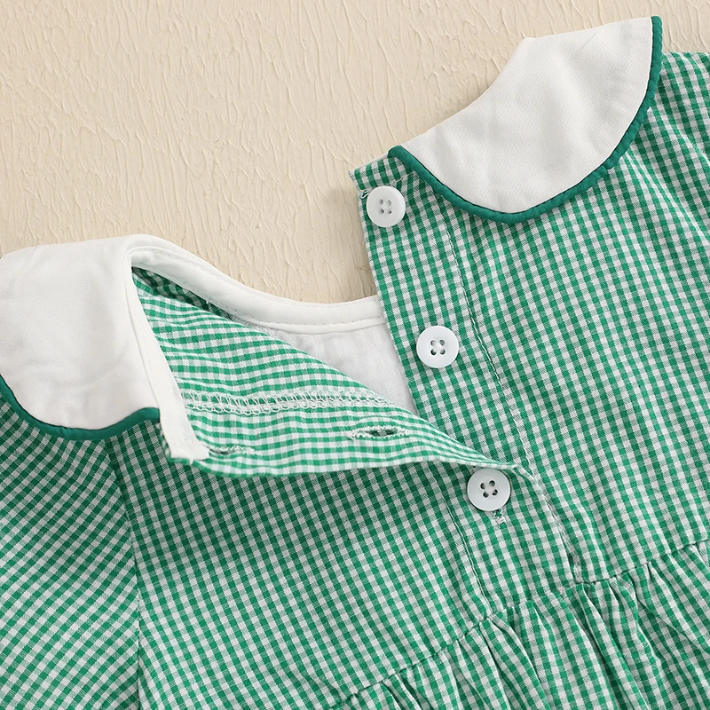 بدلة قطعة واحدة للفتيات الصغيرات بأكمام قصيرة وياقة دمية لطيفة ومطرزة على شكل بطة لحديثي الولادة لفصل الصيف