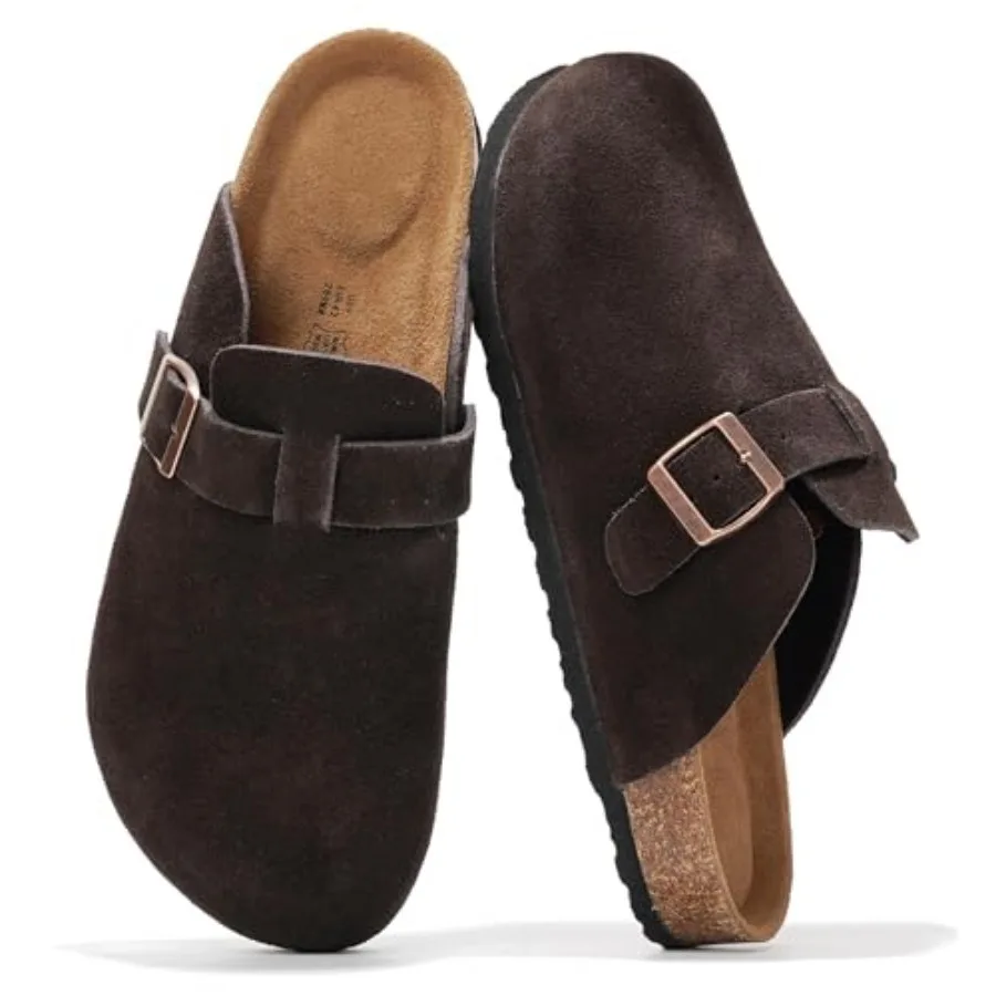 

Mens Clogs - 0% Full Grain Genuine Leather Clogs for Men with Memory Foam Insole and Arch Support Natural Cork Footbed - Non Sl