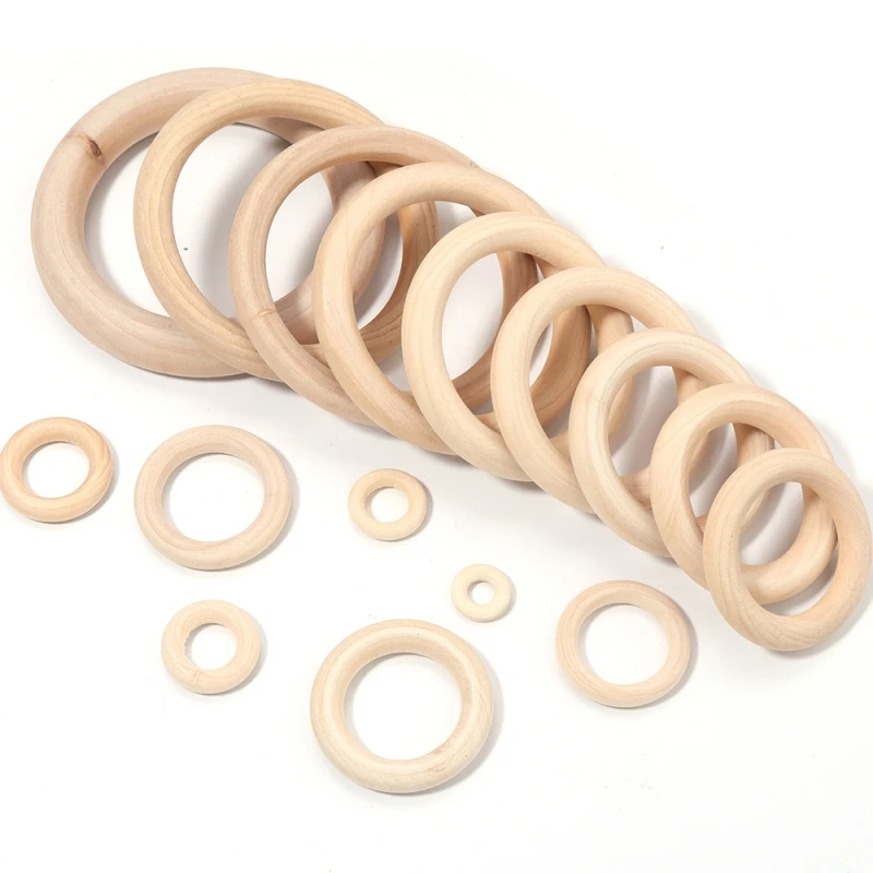 15-100mm Natural Wooden Rings Unfinished Solid Wood Teething Ring for DIY Crafts Wood Hoops Jewelry Connectors Macrame Accesso