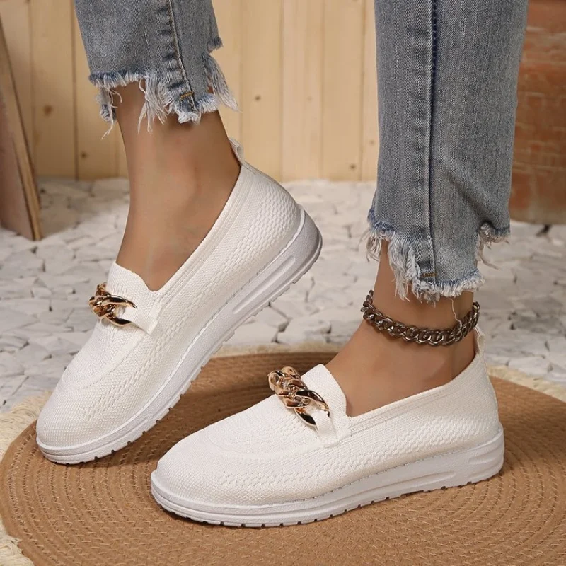 New fashion thick sole flying knitting soft sole single shoes women's slip-on knitted breathable loafers women's board shoes