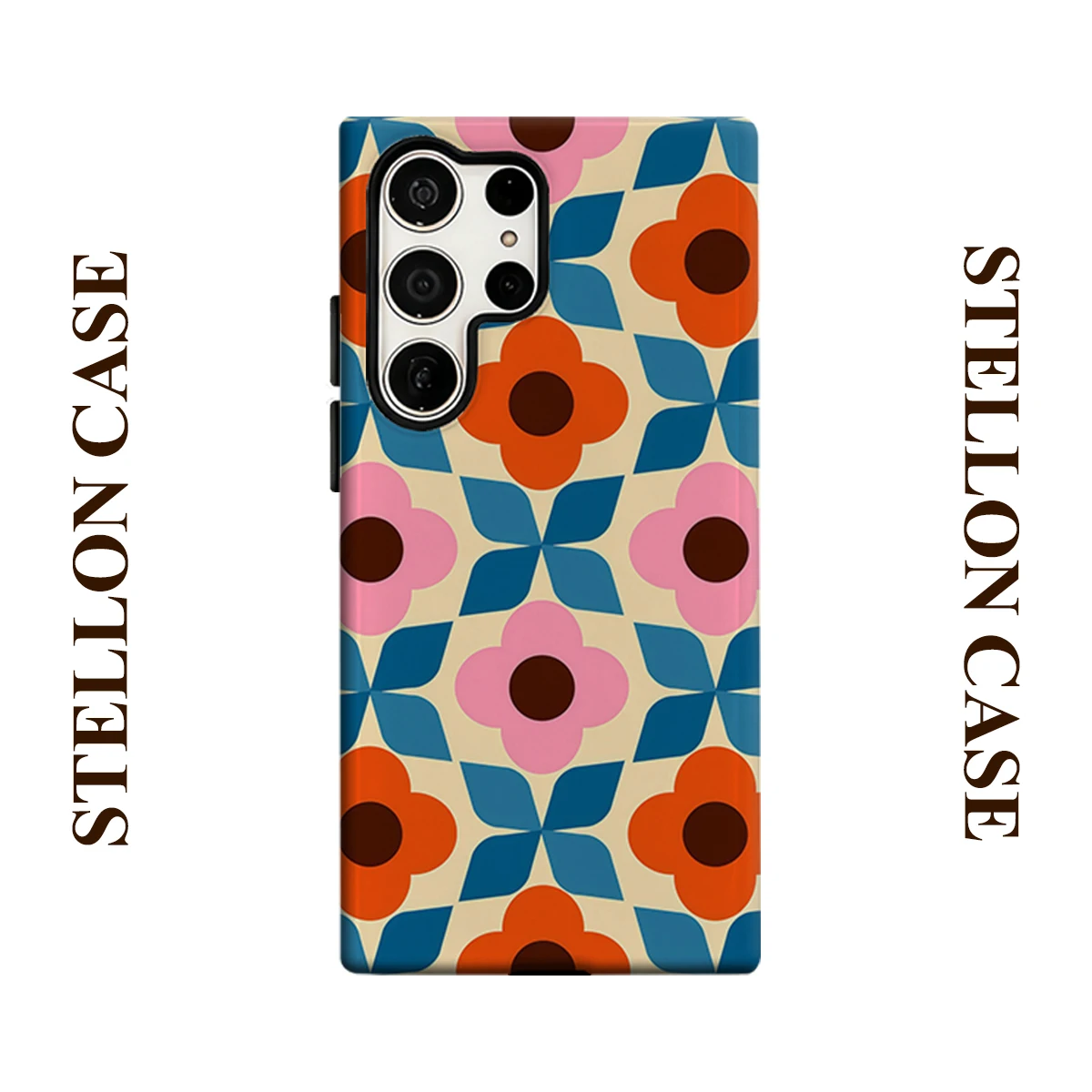 Retro Geometric Flower Phone Case For Samsung Galaxy S25 S24 S23 Ultra Plus A35 A55 Glossy HD Hard Cover Film Shell