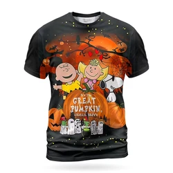 2024Summer New Fashionable Street Trendy Mens Short Sleeves Snoopy Peanuts Manga High Quality Halloween Men's T-shirt 3D Printed