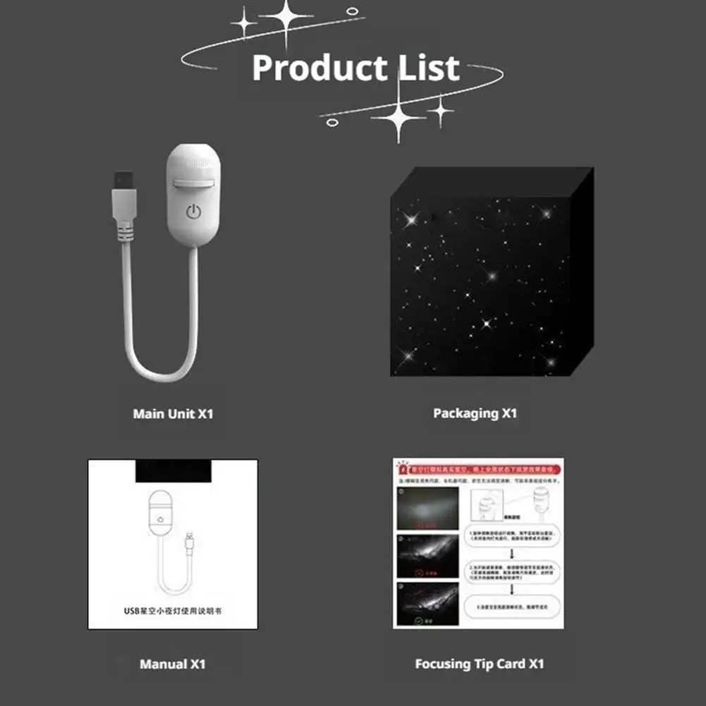 2 In 1 Usb Mini Galaxy Star Projector Night Light Starry Sky Ambient Atmosphere Light Home Background Bedroom Car Decor Kids