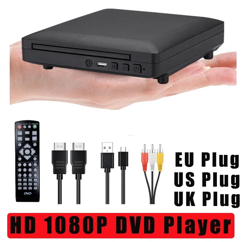 

Mini HD DVD Player with HDMI RCA Cable 1080p,Home Theatre Built-in PAL/NTSC in all area, USB 2 home CD player Breakpoint Memory