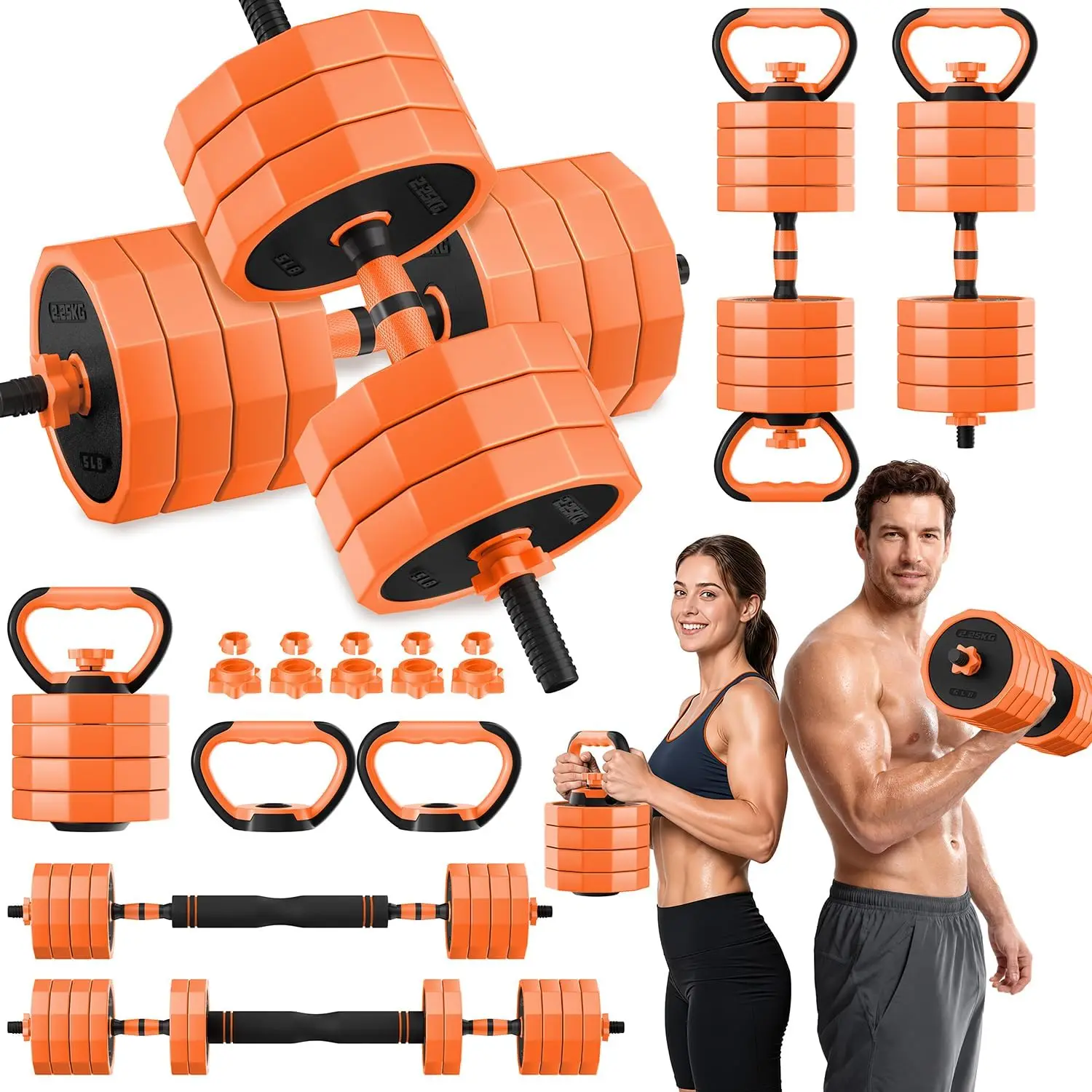 Space-Saving 5-in-1 Adjustable Dumbbell Set Including Barbell Connector, Free Weights for Home Gym Full-Body Strength Training