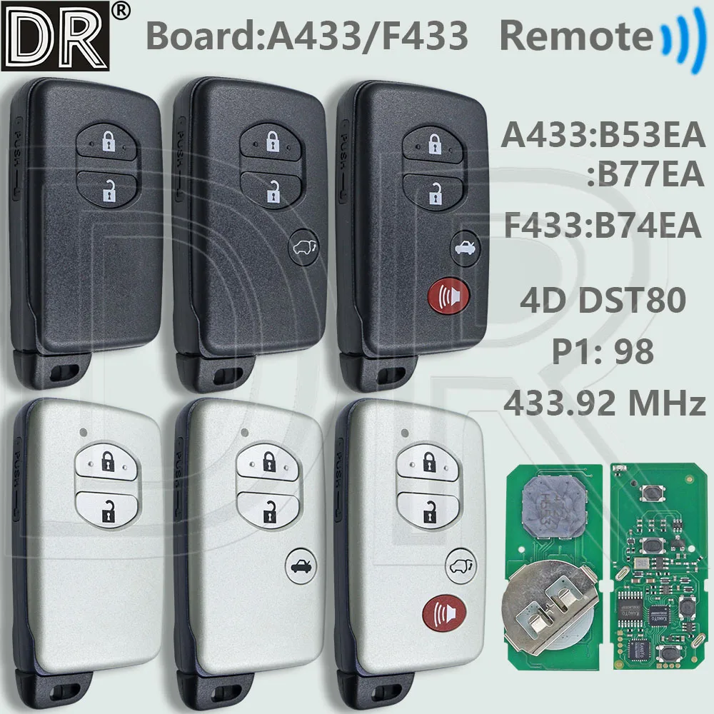 

DR A433 B53EA/B77EA F433 B74EA 433 МГц 4D автомобильный дистанционный ключ для Toyota Prius Prado Land Cruiser Camry Crown Aurion LC200 Avensis