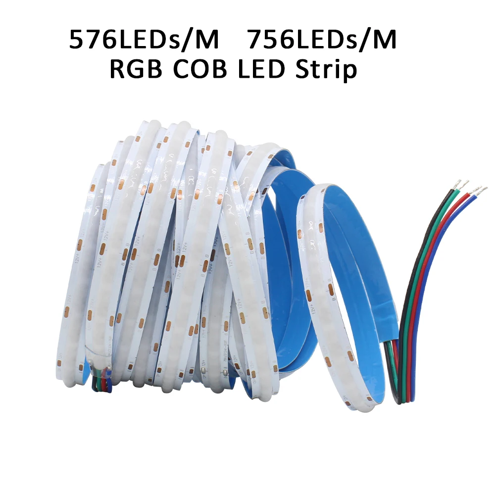 COB LED 스트립 조명, 고밀도 유연한 리본, 따뜻한 차가운 천연 백색 FCOB 테이프 램프, 12V, 24V, 5M CCT, RGB, RGBW, RGBWW, RGBCCT