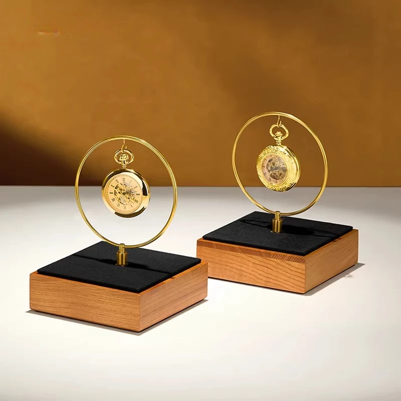 High-end Solid Wood Pocket Watch Display Stand, Metal Microfiber Pocket Watch Storage Holder, Chinese Style Placement Rack
