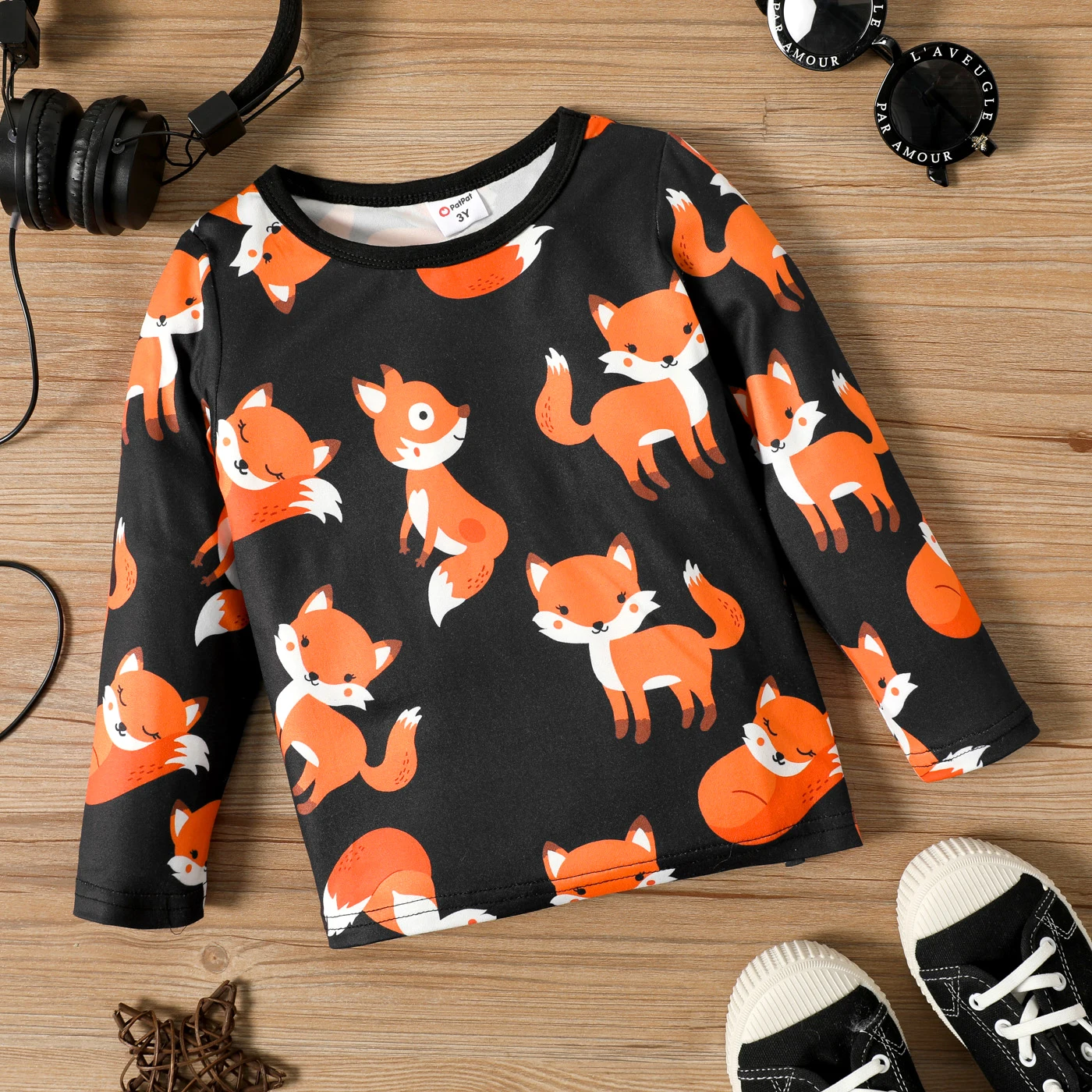 PatPat Toddler Boy Fox Print Long-sleeve Tee