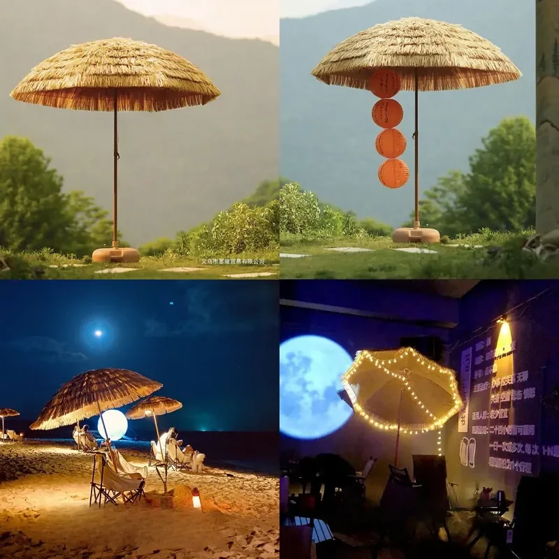 Faux Straw Parasol Outdoor Thatched Sunshade for Garden Balcony Beach Fishing Photography Decor