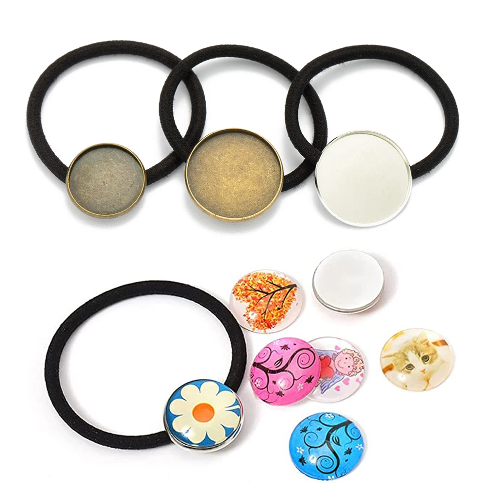 10pcs 20 25mm Support Cabochon Base Bezel Scrunchie Elastic Band For DIY Hair Ring Jewellery Making Supplies Accessories Crafts