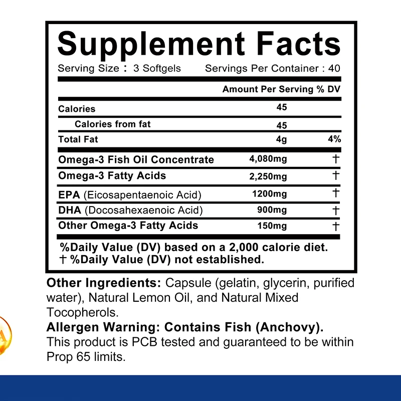 Omega-3 Fish Oil Rich in DHA and EPA - Improve Bad Mood, Relieve Stress, Strengthen The Brain, Improve Memory & Intelligence