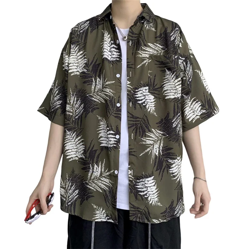 

Summer Casual Hawaiian 3D Retro Tree Print Party Short Sleeve Shirt For Men Beach Streetwear Oversized Blouses Button Vacation