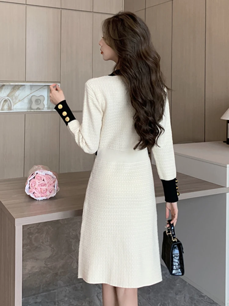 New Fashion Autumn Winter Formal Knitted Short Dress Women Ladies Clothing Sweater Chic O-Neck Slim Mini Mujer Stretchy Vestidos