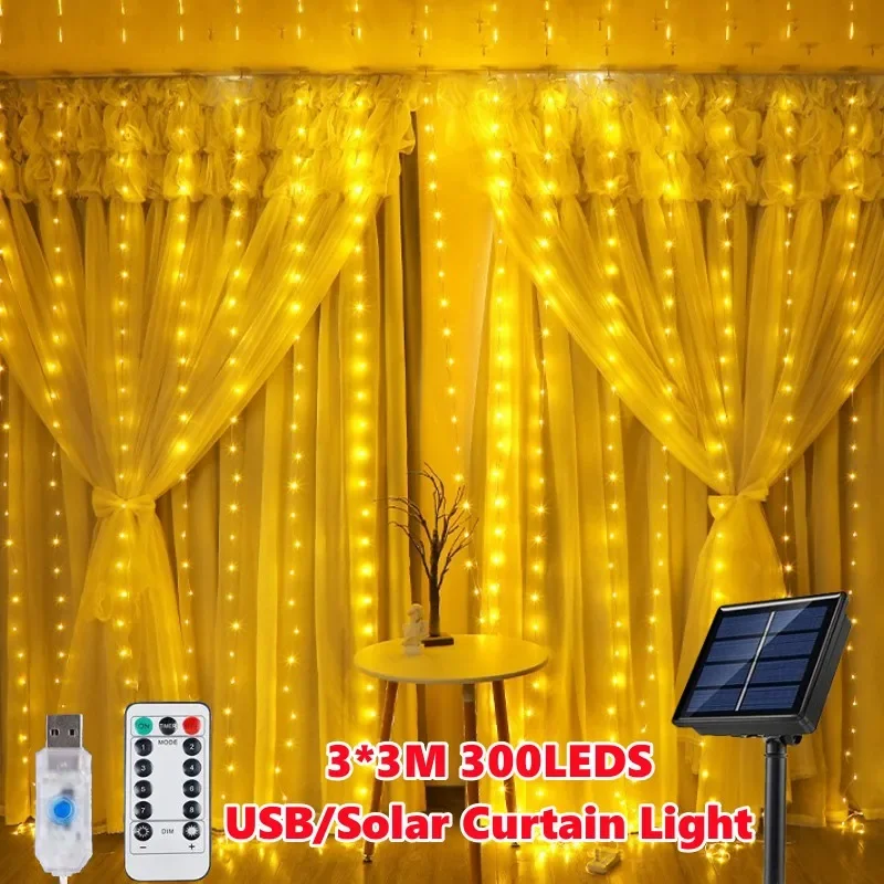 Tirai lampu Led 3M, untaian lampu peri dekorasi Natal Remote Control USB dekorasi pesta pernikahan liburan untuk rumah kamar tidur