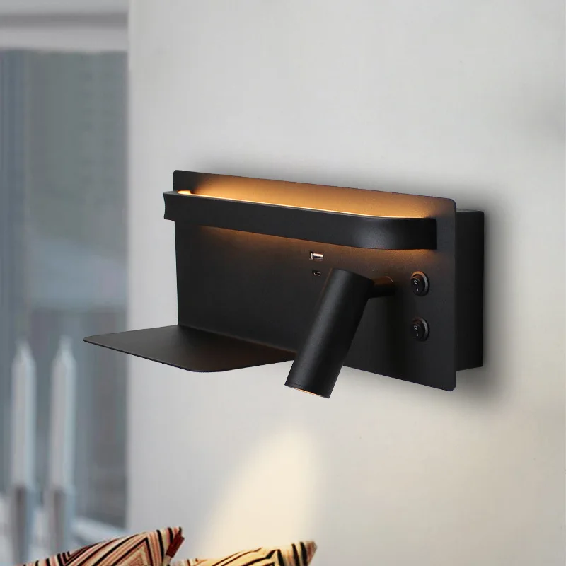 

Modern simple LED reading wall lamp USB + Type-C mobile phone charging with switch hotel bedroom bedside wall lamp
