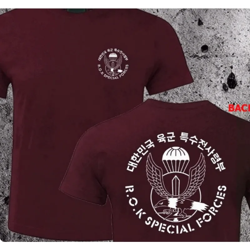 Trend 25 Korean Army J Special Operations Team ROK-SWC Black Beret Printed Oversized Short Sleeve T-Shirt Summer New Arrival