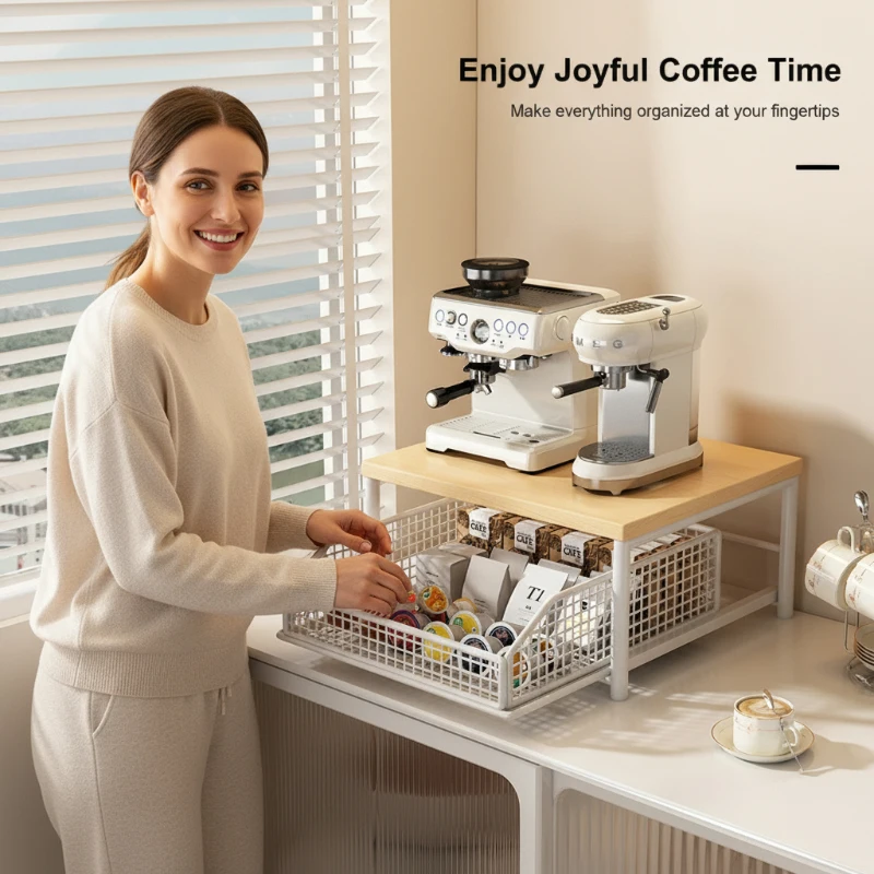 

Modern Space Saving Kitchen Microwave Shelf Organizer Stylish Countertop Storage Rack for Home Appliances