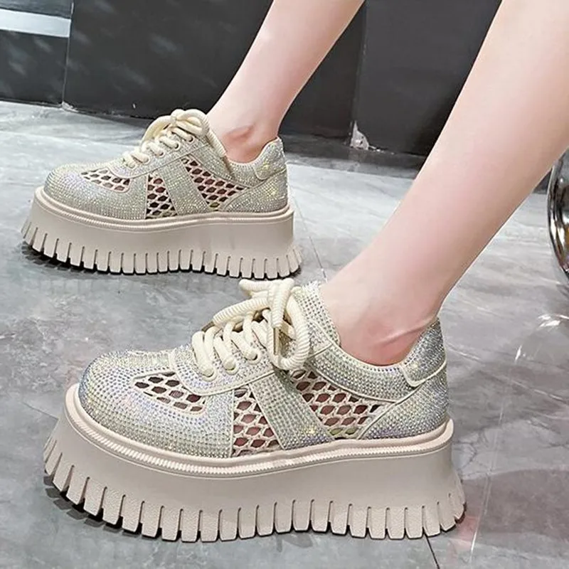 

Luxury Women Platform Rhinestone Shoes Crystal Thick-soled White Shoe Shining Crystal Sneakers NEW Designer Trend Casual Sneaker