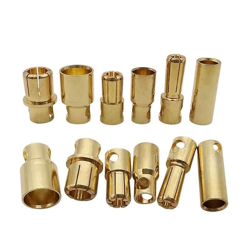 2/5Pairs Gold-Plate Bullet Banana Connector 5.0mm 6.0mm 8.0mm Male Female Banana Plug Jack Adapter for RC Model ESC Battery